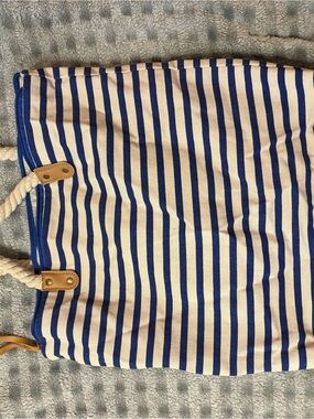 summer & rose Nautical Stripe Rope-Handle Tote - Blue & Cream